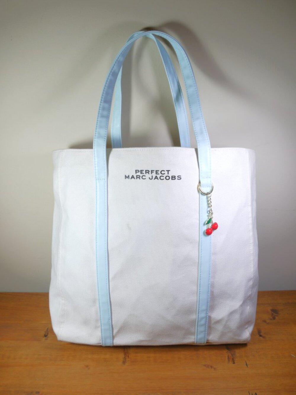 Marc Jacobs Tote Bag Perfect Gold Cherry Charm Canvas 16"H x 13"W x 3.5"D